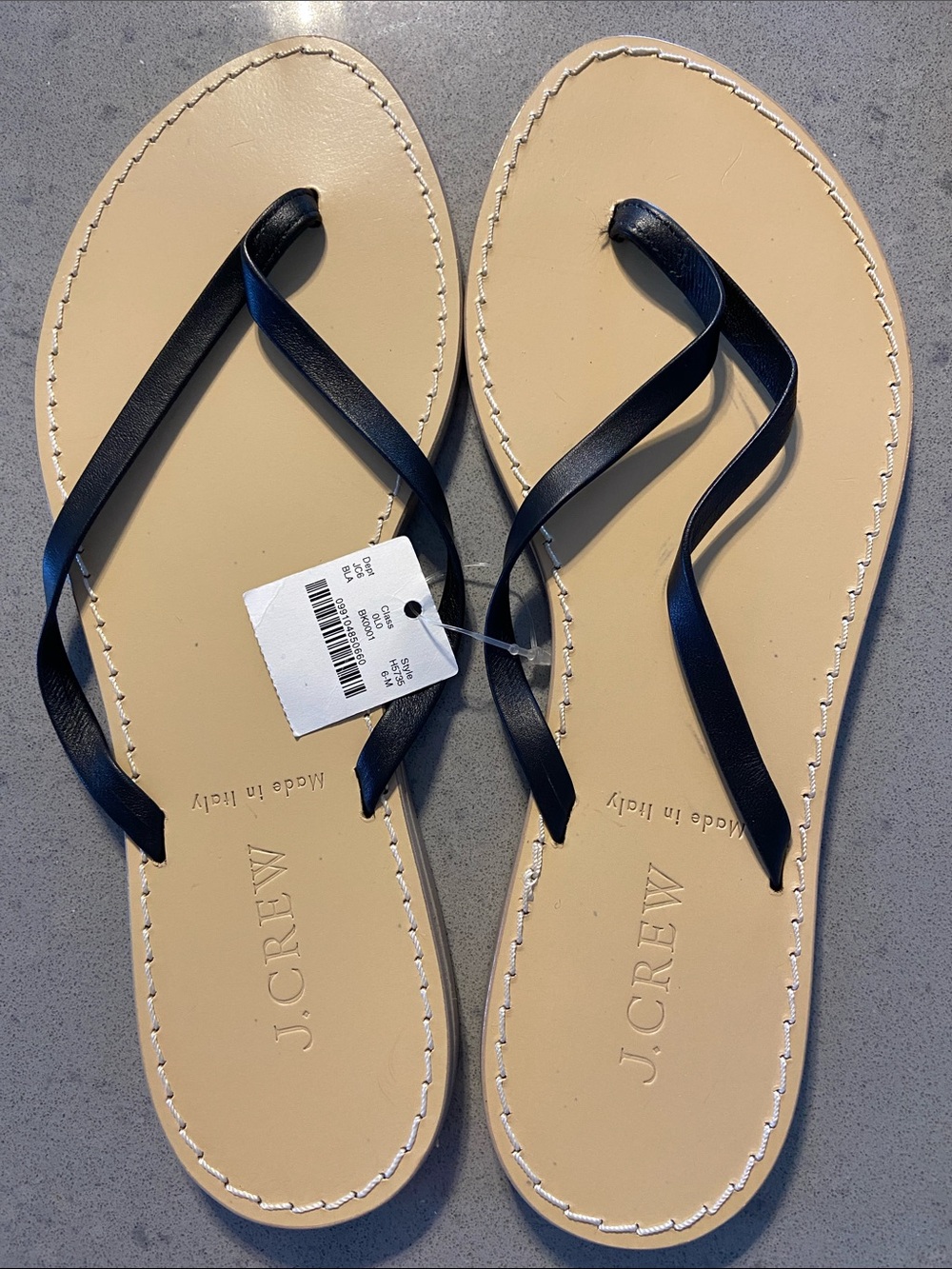 J. Crew Black Strap Tan Footbed Thong Sandals